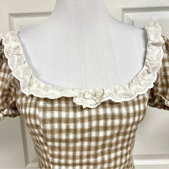 Reformation Alice Linen Top In Dunes Check Gingham womens size M retro 80’ - Picture 5 of 14